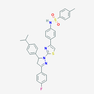 molecular formula C34H31FN4O2S2 B387759 N-[4-[2-[5-(4-fluorophenyl)-3-(4-propan-2-ylphenyl)-3,4-dihydropyrazol-2-yl]-1,3-thiazol-4-yl]phenyl]-4-methylbenzenesulfonamide 
