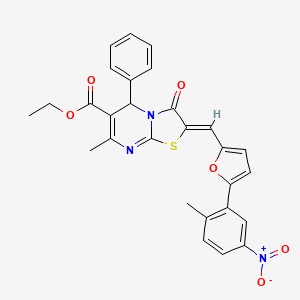 molecular formula C28H23N3O6S B3877614 ETHYL (2Z)-7-METHYL-2-{[5-(2-METHYL-5-NITROPHENYL)FURAN-2-YL]METHYLIDENE}-3-OXO-5-PHENYL-2H,3H,5H-[1,3]THIAZOLO[3,2-A]PYRIMIDINE-6-CARBOXYLATE 