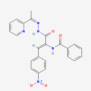 molecular formula C23H19N5O4 B3877728 N-[(Z)-1-(4-nitrophenyl)-3-oxo-3-[(2Z)-2-(1-pyridin-2-ylethylidene)hydrazinyl]prop-1-en-2-yl]benzamide 