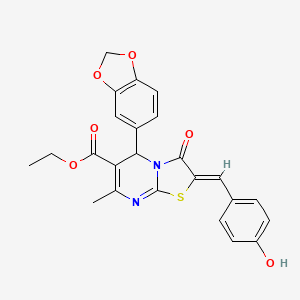 molecular formula C24H20N2O6S B3877769 ETHYL (2Z)-5-(2H-1,3-BENZODIOXOL-5-YL)-2-[(4-HYDROXYPHENYL)METHYLIDENE]-7-METHYL-3-OXO-2H,3H,5H-[1,3]THIAZOLO[3,2-A]PYRIMIDINE-6-CARBOXYLATE CAS No. 292872-13-0