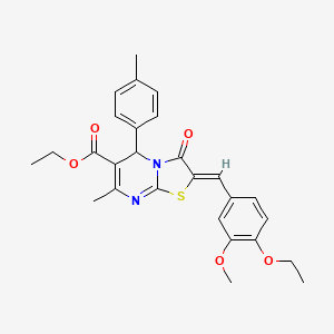 molecular formula C27H28N2O5S B3877839 ethyl (2Z)-2-[(4-ethoxy-3-methoxyphenyl)methylidene]-7-methyl-5-(4-methylphenyl)-3-oxo-5H-[1,3]thiazolo[3,2-a]pyrimidine-6-carboxylate 