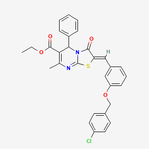 molecular formula C30H25ClN2O4S B3877889 Ethyl (2Z)-2-({3-[(4-chlorophenyl)methoxy]phenyl}methylidene)-7-methyl-3-oxo-5-phenyl-2H,3H,5H-[1,3]thiazolo[3,2-A]pyrimidine-6-carboxylate 