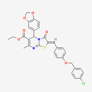 molecular formula C31H25ClN2O6S B3877938 Ethyl (2Z)-5-(2H-1,3-benzodioxol-5-YL)-2-({4-[(4-chlorophenyl)methoxy]phenyl}methylidene)-7-methyl-3-oxo-2H,3H,5H-[1,3]thiazolo[3,2-A]pyrimidine-6-carboxylate 
