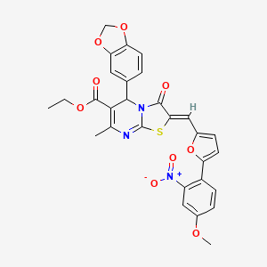 molecular formula C29H23N3O9S B3878012 Ethyl (2Z)-5-(2H-1,3-benzodioxol-5-YL)-2-{[5-(4-methoxy-2-nitrophenyl)furan-2-YL]methylidene}-7-methyl-3-oxo-2H,3H,5H-[1,3]thiazolo[3,2-A]pyrimidine-6-carboxylate 