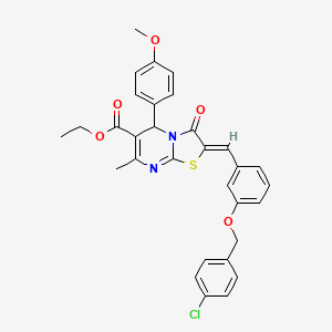 molecular formula C31H27ClN2O5S B3878028 ETHYL (2Z)-2-({3-[(4-CHLOROPHENYL)METHOXY]PHENYL}METHYLIDENE)-5-(4-METHOXYPHENYL)-7-METHYL-3-OXO-2H,3H,5H-[1,3]THIAZOLO[3,2-A]PYRIMIDINE-6-CARBOXYLATE 