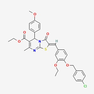 molecular formula C33H31ClN2O6S B3878037 Ethyl (2Z)-2-({4-[(4-chlorophenyl)methoxy]-3-ethoxyphenyl}methylidene)-5-(4-methoxyphenyl)-7-methyl-3-oxo-2H,3H,5H-[1,3]thiazolo[3,2-A]pyrimidine-6-carboxylate 