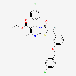 molecular formula C30H24Cl2N2O4S B3878065 ethyl (2Z)-5-(4-chlorophenyl)-2-[[3-[(4-chlorophenyl)methoxy]phenyl]methylidene]-7-methyl-3-oxo-5H-[1,3]thiazolo[3,2-a]pyrimidine-6-carboxylate 