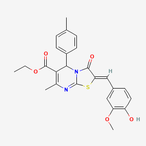 molecular formula C25H24N2O5S B3878072 ETHYL (8Z)-8-[(4-HYDROXY-3-METHOXY-PHENYL)METHYLIDENE]-4-METHYL-2-(4-METHYLPHENYL)-9-OXO-7-THIA-1,5-DIAZABICYCLO[4.3.0]NONA-3,5-DIENE-3-CARBOXYLATE CAS No. 5667-90-3