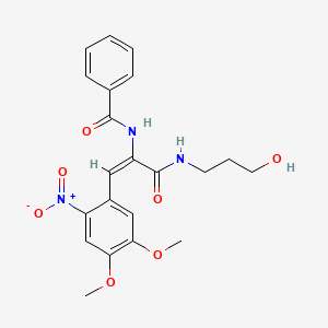 molecular formula C21H23N3O7 B3878078 N-[(E)-1-(4,5-dimethoxy-2-nitrophenyl)-3-(3-hydroxypropylamino)-3-oxoprop-1-en-2-yl]benzamide 