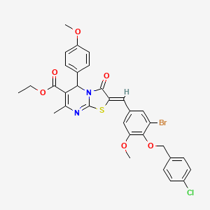molecular formula C32H28BrClN2O6S B3878098 Ethyl (2Z)-2-({3-bromo-4-[(4-chlorophenyl)methoxy]-5-methoxyphenyl}methylidene)-5-(4-methoxyphenyl)-7-methyl-3-oxo-2H,3H,5H-[1,3]thiazolo[3,2-A]pyrimidine-6-carboxylate 
