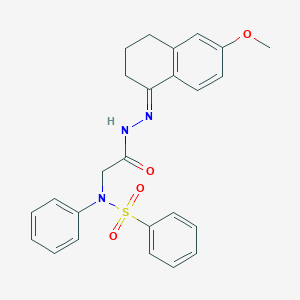 molecular formula C25H25N3O4S B387810 N-({N'-[(1E)-6-METHOXY-1,2,3,4-TETRAHYDRONAPHTHALEN-1-YLIDENE]HYDRAZINECARBONYL}METHYL)-N-PHENYLBENZENESULFONAMIDE 