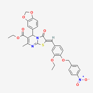 molecular formula C33H29N3O9S B3878157 Ethyl (2Z)-5-(2H-1,3-benzodioxol-5-YL)-2-({3-ethoxy-4-[(4-nitrophenyl)methoxy]phenyl}methylidene)-7-methyl-3-oxo-2H,3H,5H-[1,3]thiazolo[3,2-A]pyrimidine-6-carboxylate 