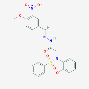 molecular formula C23H22N4O7S B387818 N-({N'-[(E)-(4-METHOXY-3-NITROPHENYL)METHYLIDENE]HYDRAZINECARBONYL}METHYL)-N-(2-METHOXYPHENYL)BENZENESULFONAMIDE 
