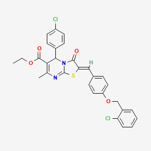 molecular formula C30H24Cl2N2O4S B3878193 Ethyl (2Z)-5-(4-chlorophenyl)-2-({4-[(2-chlorophenyl)methoxy]phenyl}methylidene)-7-methyl-3-oxo-2H,3H,5H-[1,3]thiazolo[3,2-A]pyrimidine-6-carboxylate 