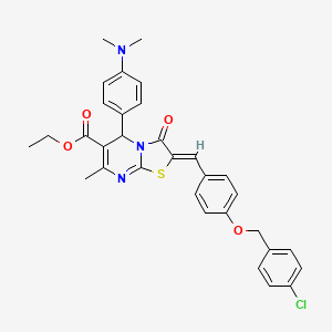 molecular formula C32H30ClN3O4S B3878201 ethyl (2Z)-2-[[4-[(4-chlorophenyl)methoxy]phenyl]methylidene]-5-[4-(dimethylamino)phenyl]-7-methyl-3-oxo-5H-[1,3]thiazolo[3,2-a]pyrimidine-6-carboxylate 