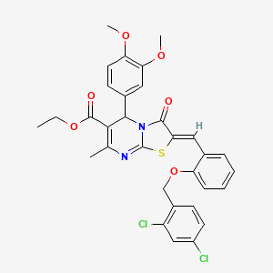 molecular formula C32H28Cl2N2O6S B3878238 Ethyl (2Z)-2-({2-[(2,4-dichlorophenyl)methoxy]phenyl}methylidene)-5-(3,4-dimethoxyphenyl)-7-methyl-3-oxo-2H,3H,5H-[1,3]thiazolo[3,2-A]pyrimidine-6-carboxylate 