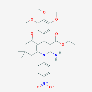 molecular formula C29H33N3O8 B387825 ethyl 2-amino-7,7-dimethyl-1-(4-nitrophenyl)-5-oxo-4-(3,4,5-trimethoxyphenyl)-1,4,5,6,7,8-hexahydroquinoline-3-carboxylate 