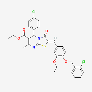 molecular formula C32H28Cl2N2O5S B3878254 Ethyl (2Z)-5-(4-chlorophenyl)-2-({4-[(2-chlorophenyl)methoxy]-3-ethoxyphenyl}methylidene)-7-methyl-3-oxo-2H,3H,5H-[1,3]thiazolo[3,2-A]pyrimidine-6-carboxylate 