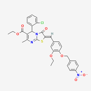 ethyl 5-(2-chlorophenyl)-2-{3-ethoxy-4-[(4-nitrobenzyl)oxy]benzylidene}-7-methyl-3-oxo-2,3-dihydro-5H-[1,3]thiazolo[3,2-a]pyrimidine-6-carboxylate