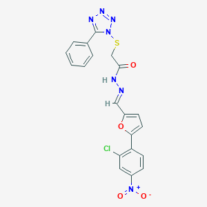 molecular formula C20H14ClN7O4S B387830 N-[(E)-[5-(2-chloro-4-nitrophenyl)furan-2-yl]methylideneamino]-2-(5-phenyltetrazol-1-yl)sulfanylacetamide 