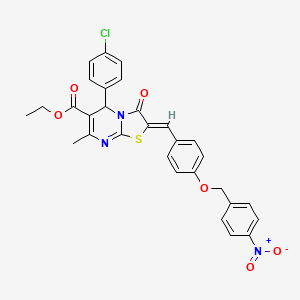 molecular formula C30H24ClN3O6S B3878317 Ethyl (2Z)-5-(4-chlorophenyl)-7-methyl-2-({4-[(4-nitrophenyl)methoxy]phenyl}methylidene)-3-oxo-2H,3H,5H-[1,3]thiazolo[3,2-A]pyrimidine-6-carboxylate 