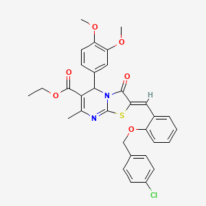 molecular formula C32H29ClN2O6S B3878334 Ethyl (2Z)-2-({2-[(4-chlorophenyl)methoxy]phenyl}methylidene)-5-(3,4-dimethoxyphenyl)-7-methyl-3-oxo-2H,3H,5H-[1,3]thiazolo[3,2-A]pyrimidine-6-carboxylate 