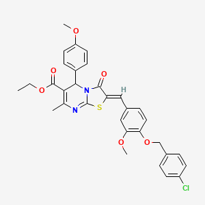 molecular formula C32H29ClN2O6S B3878357 Ethyl (2Z)-2-({4-[(4-chlorophenyl)methoxy]-3-methoxyphenyl}methylidene)-5-(4-methoxyphenyl)-7-methyl-3-oxo-2H,3H,5H-[1,3]thiazolo[3,2-A]pyrimidine-6-carboxylate 