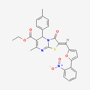 molecular formula C28H23N3O6S B3878361 ETHYL (2Z)-7-METHYL-5-(4-METHYLPHENYL)-2-{[5-(2-NITROPHENYL)FURAN-2-YL]METHYLIDENE}-3-OXO-2H,3H,5H-[1,3]THIAZOLO[3,2-A]PYRIMIDINE-6-CARBOXYLATE 