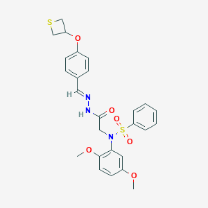 molecular formula C26H27N3O6S2 B387845 N-(2,5-DIMETHOXYPHENYL)-N-({N'-[(E)-[4-(THIETAN-3-YLOXY)PHENYL]METHYLIDENE]HYDRAZINECARBONYL}METHYL)BENZENESULFONAMIDE 