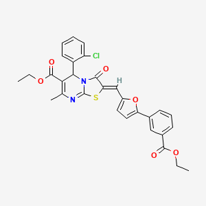 molecular formula C30H25ClN2O6S B3878451 ethyl (2Z)-5-(2-chlorophenyl)-2-[[5-(3-ethoxycarbonylphenyl)furan-2-yl]methylidene]-7-methyl-3-oxo-5H-[1,3]thiazolo[3,2-a]pyrimidine-6-carboxylate 