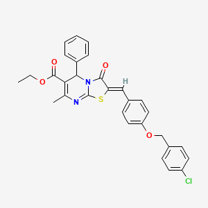 molecular formula C30H25ClN2O4S B3878468 ethyl (2Z)-2-{4-[(4-chlorobenzyl)oxy]benzylidene}-7-methyl-3-oxo-5-phenyl-2,3-dihydro-5H-[1,3]thiazolo[3,2-a]pyrimidine-6-carboxylate 