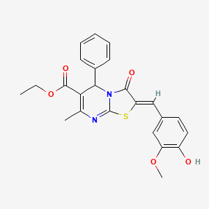 molecular formula C24H22N2O5S B3878505 ETHYL (2Z)-2-[(4-HYDROXY-3-METHOXYPHENYL)METHYLIDENE]-7-METHYL-3-OXO-5-PHENYL-2H,3H,5H-[1,3]THIAZOLO[3,2-A]PYRIMIDINE-6-CARBOXYLATE 