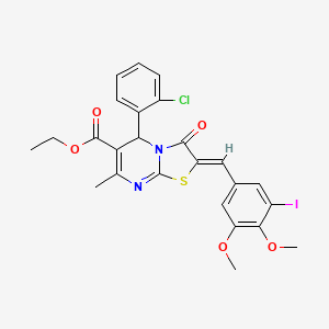 molecular formula C25H22ClIN2O5S B3878514 ethyl (2Z)-5-(2-chlorophenyl)-2-[(3-iodo-4,5-dimethoxyphenyl)methylidene]-7-methyl-3-oxo-5H-[1,3]thiazolo[3,2-a]pyrimidine-6-carboxylate 