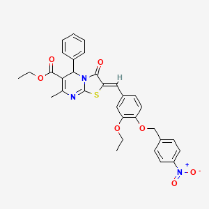 molecular formula C32H29N3O7S B3878522 Ethyl (2Z)-2-({3-ethoxy-4-[(4-nitrophenyl)methoxy]phenyl}methylidene)-7-methyl-3-oxo-5-phenyl-2H,3H,5H-[1,3]thiazolo[3,2-A]pyrimidine-6-carboxylate 