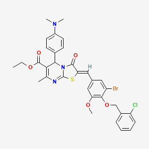 molecular formula C33H31BrClN3O5S B3878565 Ethyl (2Z)-2-({3-bromo-4-[(2-chlorophenyl)methoxy]-5-methoxyphenyl}methylidene)-5-[4-(dimethylamino)phenyl]-7-methyl-3-oxo-2H,3H,5H-[1,3]thiazolo[3,2-A]pyrimidine-6-carboxylate 
