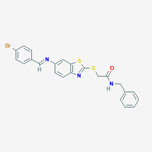 molecular formula C23H18BrN3OS2 B387859 N-benzyl-2-({6-[(4-bromobenzylidene)amino]-1,3-benzothiazol-2-yl}sulfanyl)acetamide 