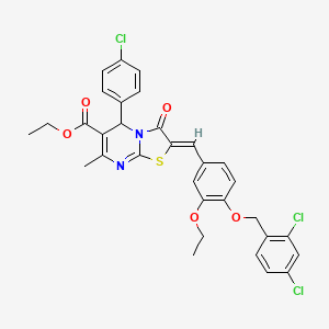 molecular formula C32H27Cl3N2O5S B3878602 Ethyl (2Z)-5-(4-chlorophenyl)-2-({4-[(2,4-dichlorophenyl)methoxy]-3-ethoxyphenyl}methylidene)-7-methyl-3-oxo-2H,3H,5H-[1,3]thiazolo[3,2-A]pyrimidine-6-carboxylate 