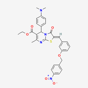 molecular formula C32H30N4O6S B3878605 Ethyl (2Z)-5-[4-(dimethylamino)phenyl]-7-methyl-2-({3-[(4-nitrophenyl)methoxy]phenyl}methylidene)-3-oxo-2H,3H,5H-[1,3]thiazolo[3,2-A]pyrimidine-6-carboxylate 
