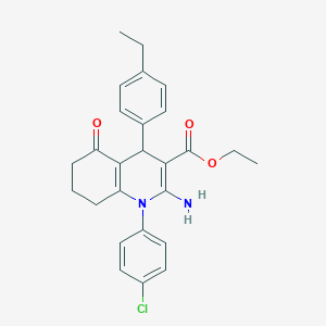 molecular formula C26H27ClN2O3 B387862 Ethyl 2-amino-1-(4-chlorophenyl)-4-(4-ethylphenyl)-5-oxo-1,4,5,6,7,8-hexahydro-3-quinolinecarboxylate 