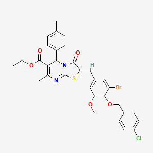 molecular formula C32H28BrClN2O5S B3878716 ethyl (2Z)-2-[[3-bromo-4-[(4-chlorophenyl)methoxy]-5-methoxyphenyl]methylidene]-7-methyl-5-(4-methylphenyl)-3-oxo-5H-[1,3]thiazolo[3,2-a]pyrimidine-6-carboxylate 