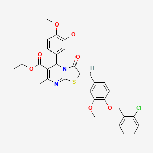 molecular formula C33H31ClN2O7S B3878752 ETHYL (2Z)-2-({4-[(2-CHLOROPHENYL)METHOXY]-3-METHOXYPHENYL}METHYLIDENE)-5-(3,4-DIMETHOXYPHENYL)-7-METHYL-3-OXO-2H,3H,5H-[1,3]THIAZOLO[3,2-A]PYRIMIDINE-6-CARBOXYLATE 
