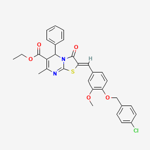molecular formula C31H27ClN2O5S B3878875 Ethyl (2Z)-2-({4-[(4-chlorophenyl)methoxy]-3-methoxyphenyl}methylidene)-7-methyl-3-oxo-5-phenyl-2H,3H,5H-[1,3]thiazolo[3,2-A]pyrimidine-6-carboxylate 