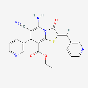 molecular formula C22H17N5O3S B3878928 ETHYL (2Z)-5-AMINO-6-CYANO-3-OXO-7-(PYRIDIN-3-YL)-2-[(PYRIDIN-3-YL)METHYLIDENE]-2H,3H,7H-[1,3]THIAZOLO[3,2-A]PYRIDINE-8-CARBOXYLATE 