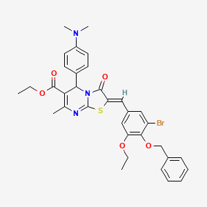 molecular formula C34H34BrN3O5S B3878941 Ethyl (2Z)-2-{[4-(benzyloxy)-3-bromo-5-ethoxyphenyl]methylidene}-5-[4-(dimethylamino)phenyl]-7-methyl-3-oxo-2H,3H,5H-[1,3]thiazolo[3,2-A]pyrimidine-6-carboxylate 