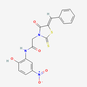 molecular formula C18H13N3O5S2 B3878965 N-(2-HYDROXY-5-NITROPHENYL)-2-[(5Z)-4-OXO-5-(PHENYLMETHYLIDENE)-2-SULFANYLIDENE-1,3-THIAZOLIDIN-3-YL]ACETAMIDE 