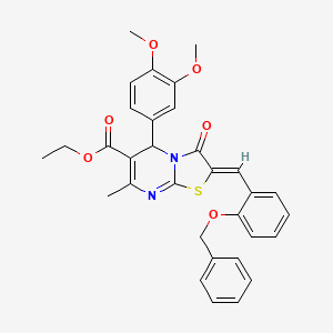 molecular formula C32H30N2O6S B3878986 Ethyl (2Z)-2-{[2-(benzyloxy)phenyl]methylidene}-5-(3,4-dimethoxyphenyl)-7-methyl-3-oxo-2H,3H,5H-[1,3]thiazolo[3,2-A]pyrimidine-6-carboxylate 