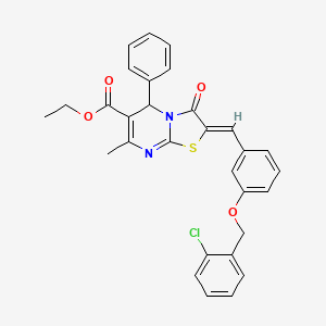 molecular formula C30H25ClN2O4S B3879023 Ethyl (2Z)-2-({3-[(2-chlorophenyl)methoxy]phenyl}methylidene)-7-methyl-3-oxo-5-phenyl-2H,3H,5H-[1,3]thiazolo[3,2-A]pyrimidine-6-carboxylate 