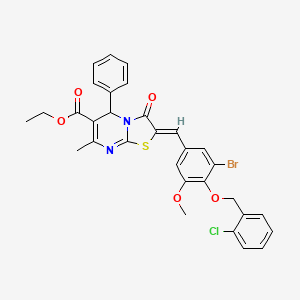 molecular formula C31H26BrClN2O5S B3879030 Ethyl (2Z)-2-({3-bromo-4-[(2-chlorophenyl)methoxy]-5-methoxyphenyl}methylidene)-7-methyl-3-oxo-5-phenyl-2H,3H,5H-[1,3]thiazolo[3,2-A]pyrimidine-6-carboxylate 