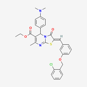 molecular formula C32H30ClN3O4S B3879081 Ethyl (2Z)-2-({3-[(2-chlorophenyl)methoxy]phenyl}methylidene)-5-[4-(dimethylamino)phenyl]-7-methyl-3-oxo-2H,3H,5H-[1,3]thiazolo[3,2-A]pyrimidine-6-carboxylate 