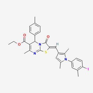 molecular formula C31H30IN3O3S B3879109 ETHYL 2-{(Z)-1-[1-(4-IODO-3-METHYLPHENYL)-2,5-DIMETHYL-1H-PYRROL-3-YL]METHYLIDENE}-7-METHYL-5-(4-METHYLPHENYL)-3-OXO-5H-[1,3]THIAZOLO[3,2-A]PYRIMIDINE-6(3H)-CARBOXYLATE 